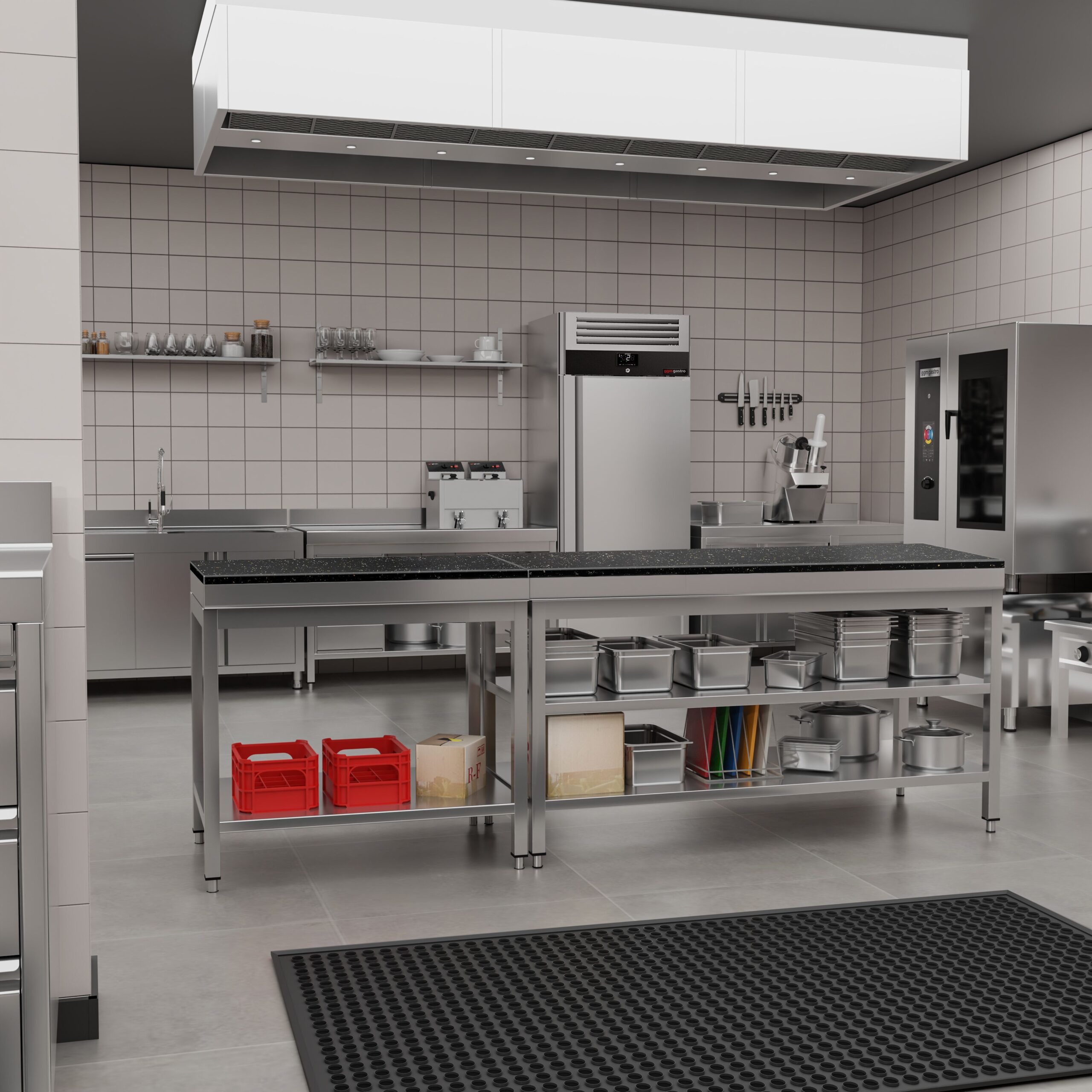Nerezový stôl – prémiový pracovný, PREMIUM, 1000x700 mm, so základnou policou, vrátane žulovej pracovnej dosky – Obrázok 8