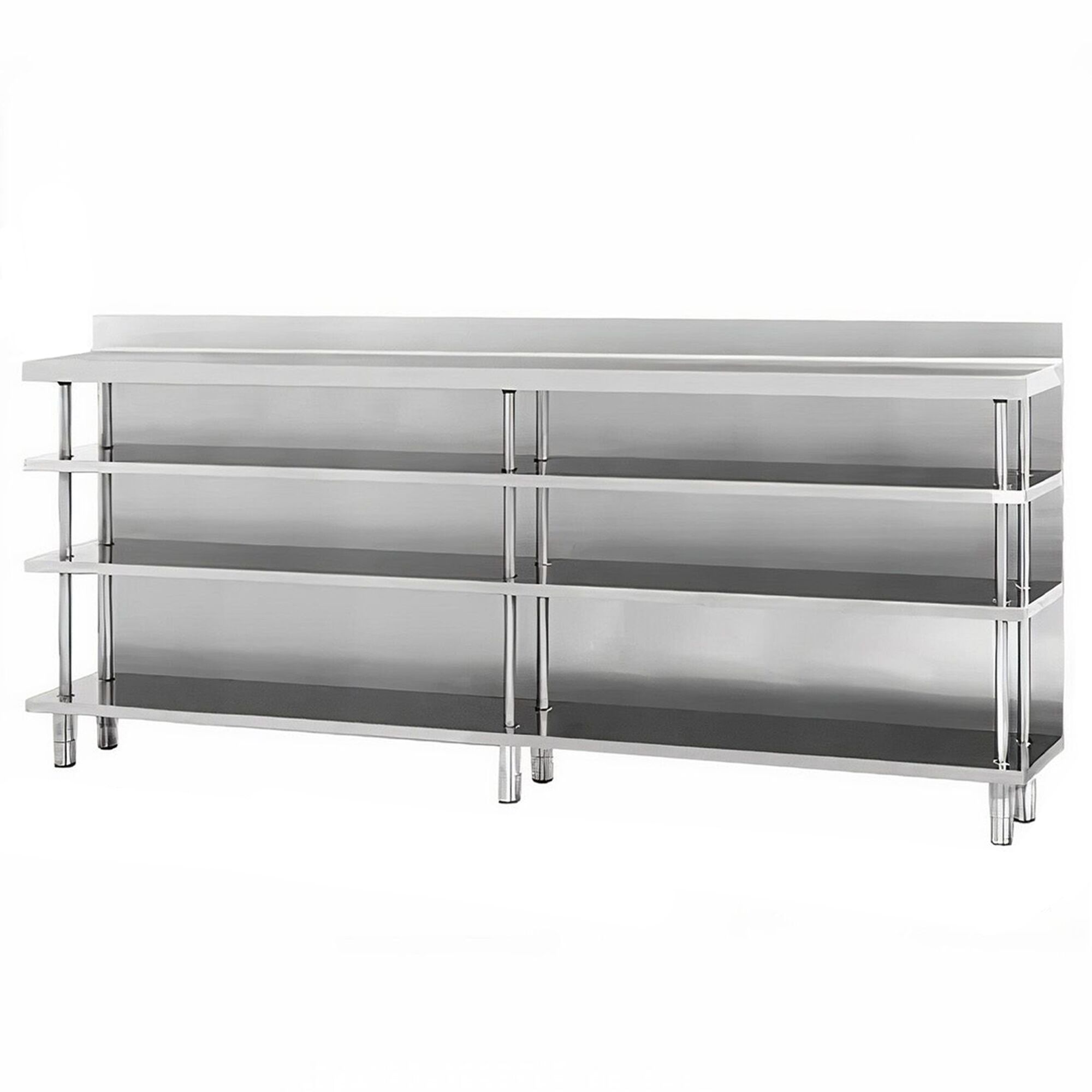 Nerezový barový pracovný stôl — 2452 x 600 mm, so 4 policami – Obrázok 2