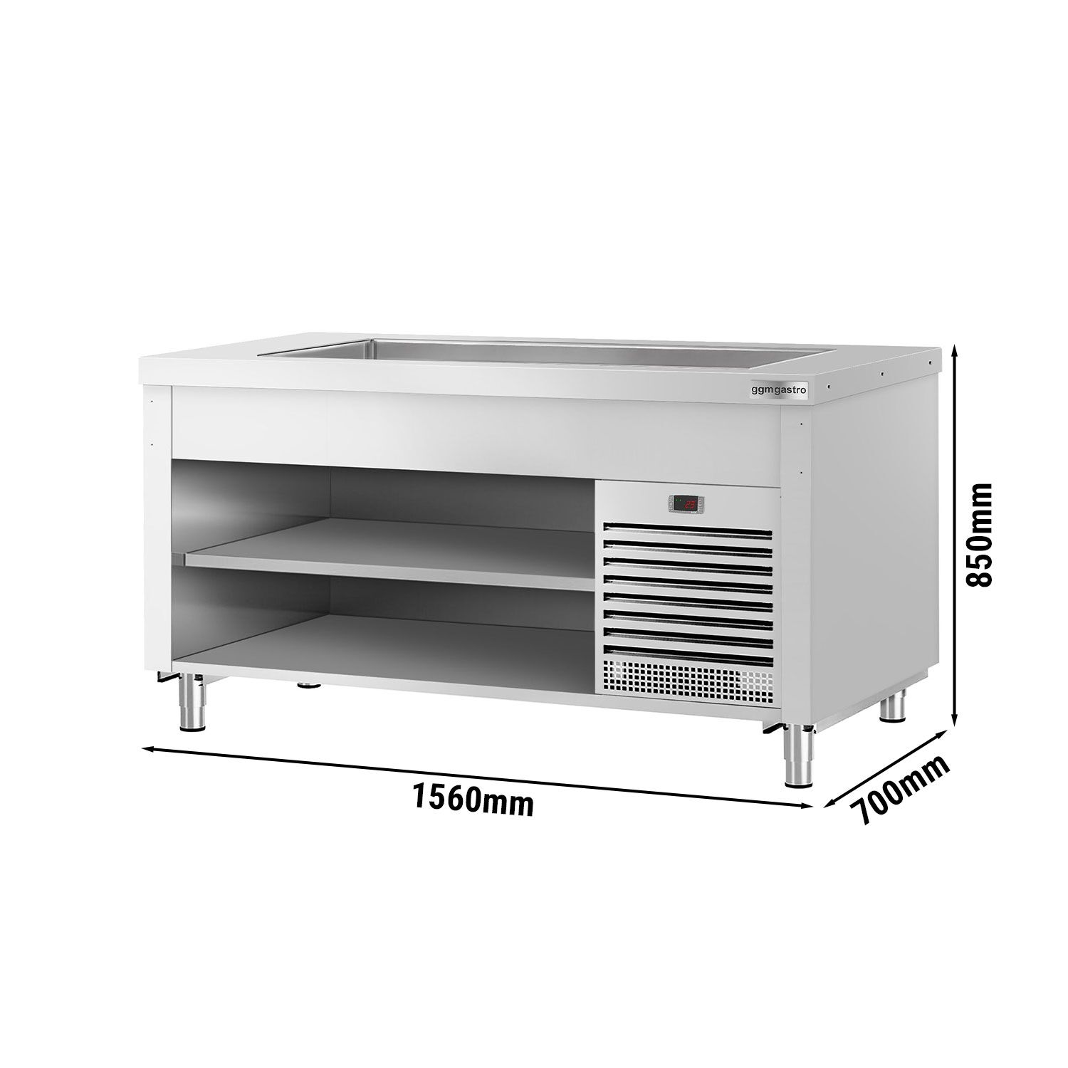Nerezový studený bufetový pult Kopenhagen – 1560 mm, chladiaca tácka | 4× GN 1/1