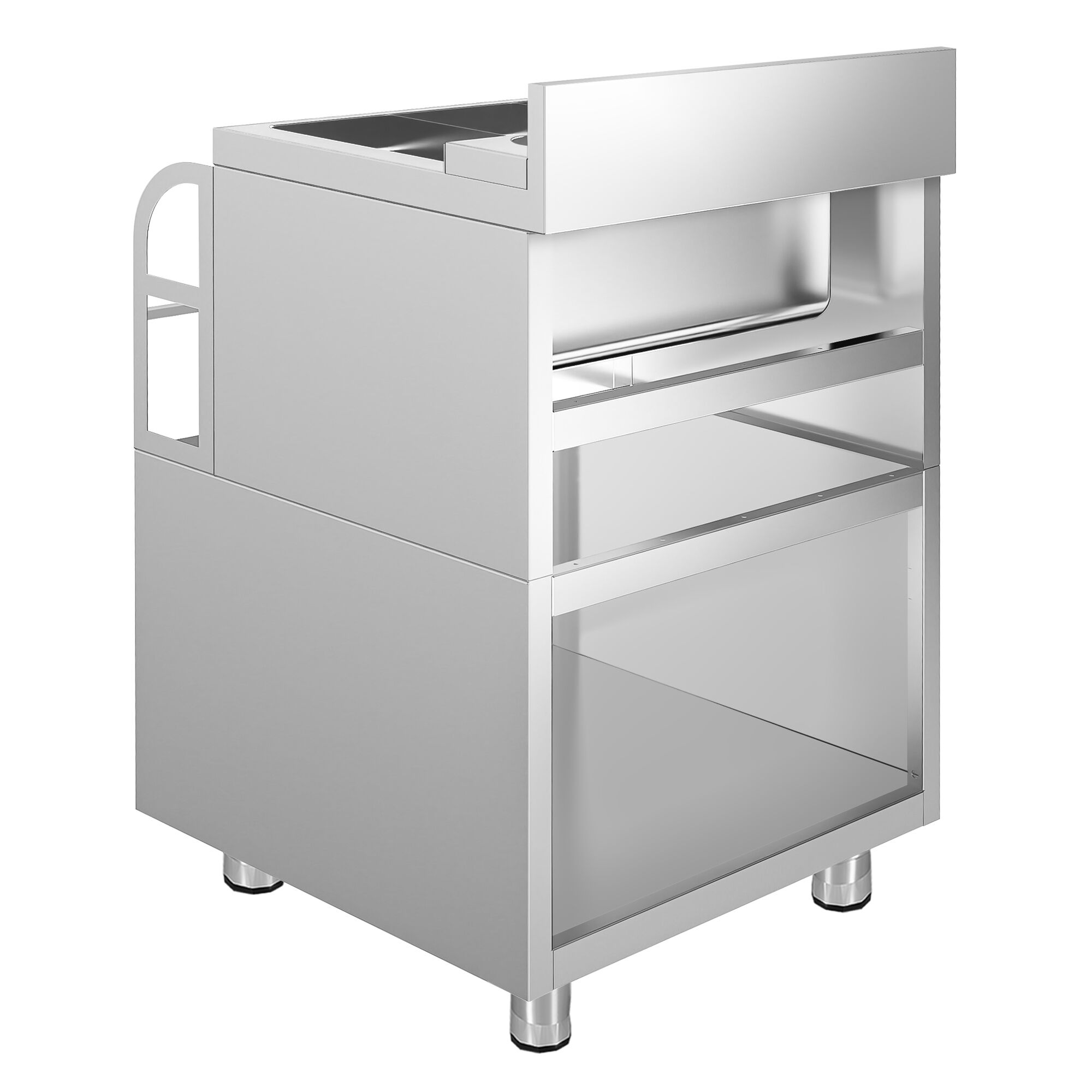 Nerezová koktailová stanica — 600 x 600 mm, 3 chladiace misky, držiak na fľaše – Obrázok 3