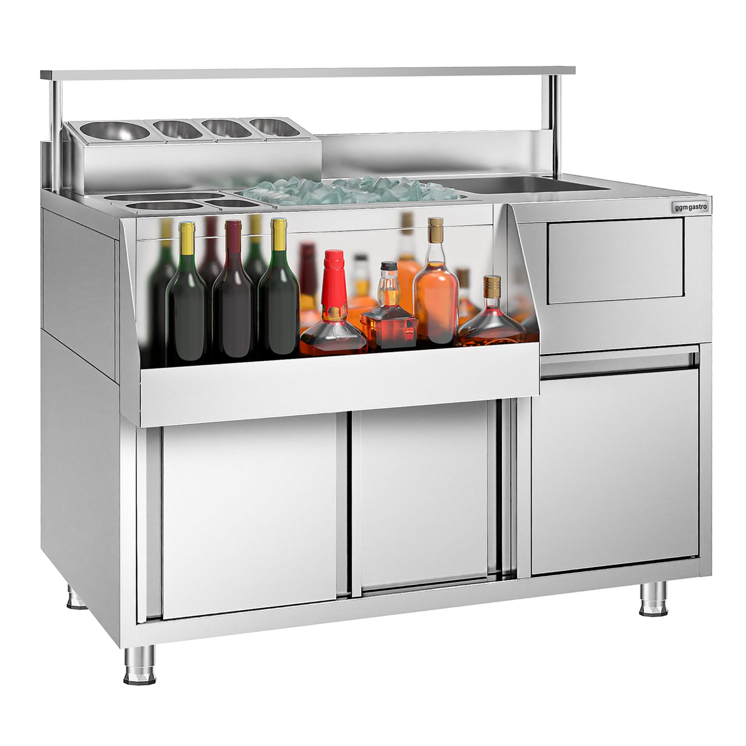 Nerezový stôl na prípravu koktailov — 1200 x 720 mm, s 2 posuvnými dverami – Obrázok 8