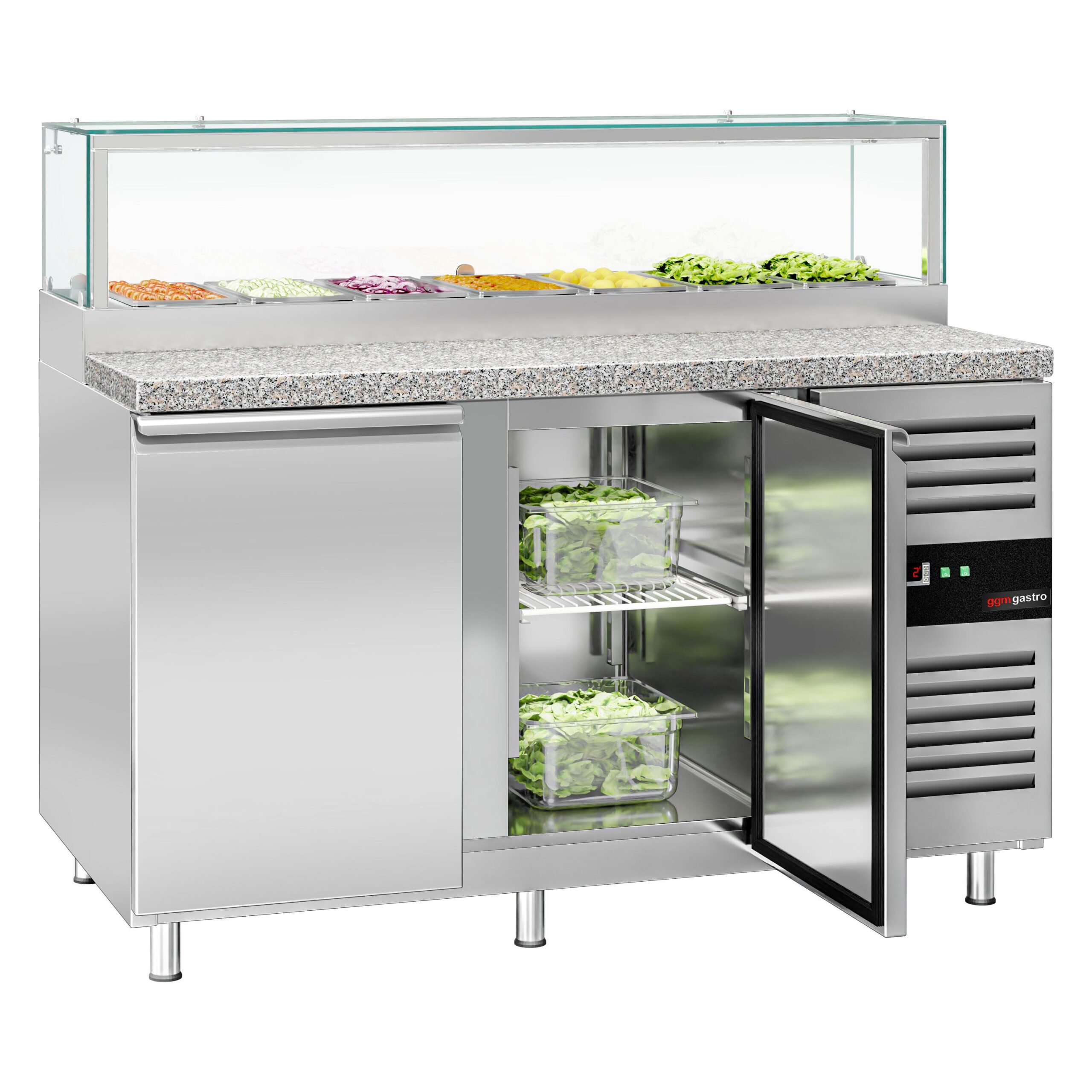 Chladiaca saladeta PREMIUM — šírka 1510 mm, 2x dvierka, sklenená nadstavba, pre 7x GN 1/3 – Obrázok 4