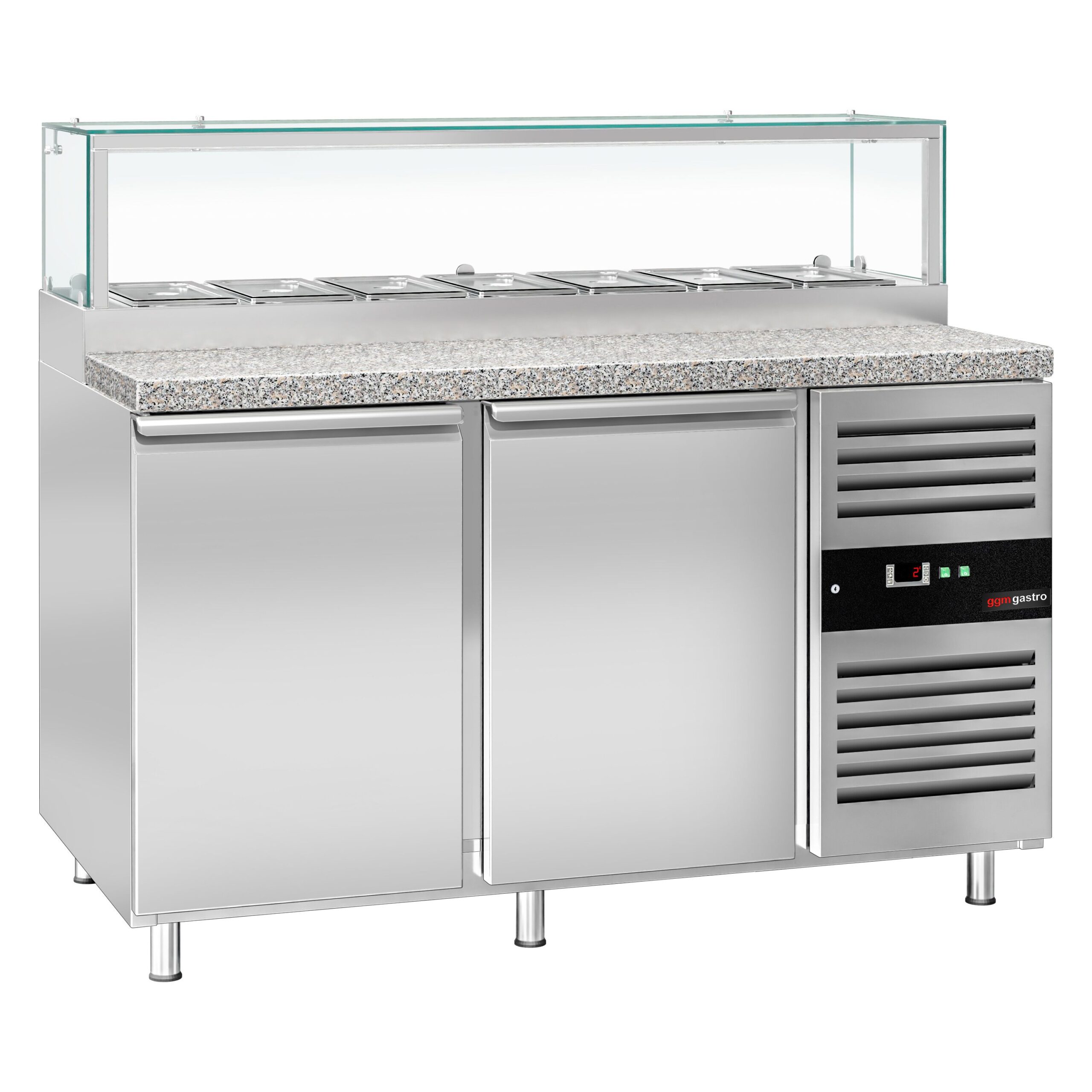 Chladiaca saladeta PREMIUM — šírka 1510 mm, 2x dvierka, sklenená nadstavba, pre 7x GN 1/3 – Obrázok 3