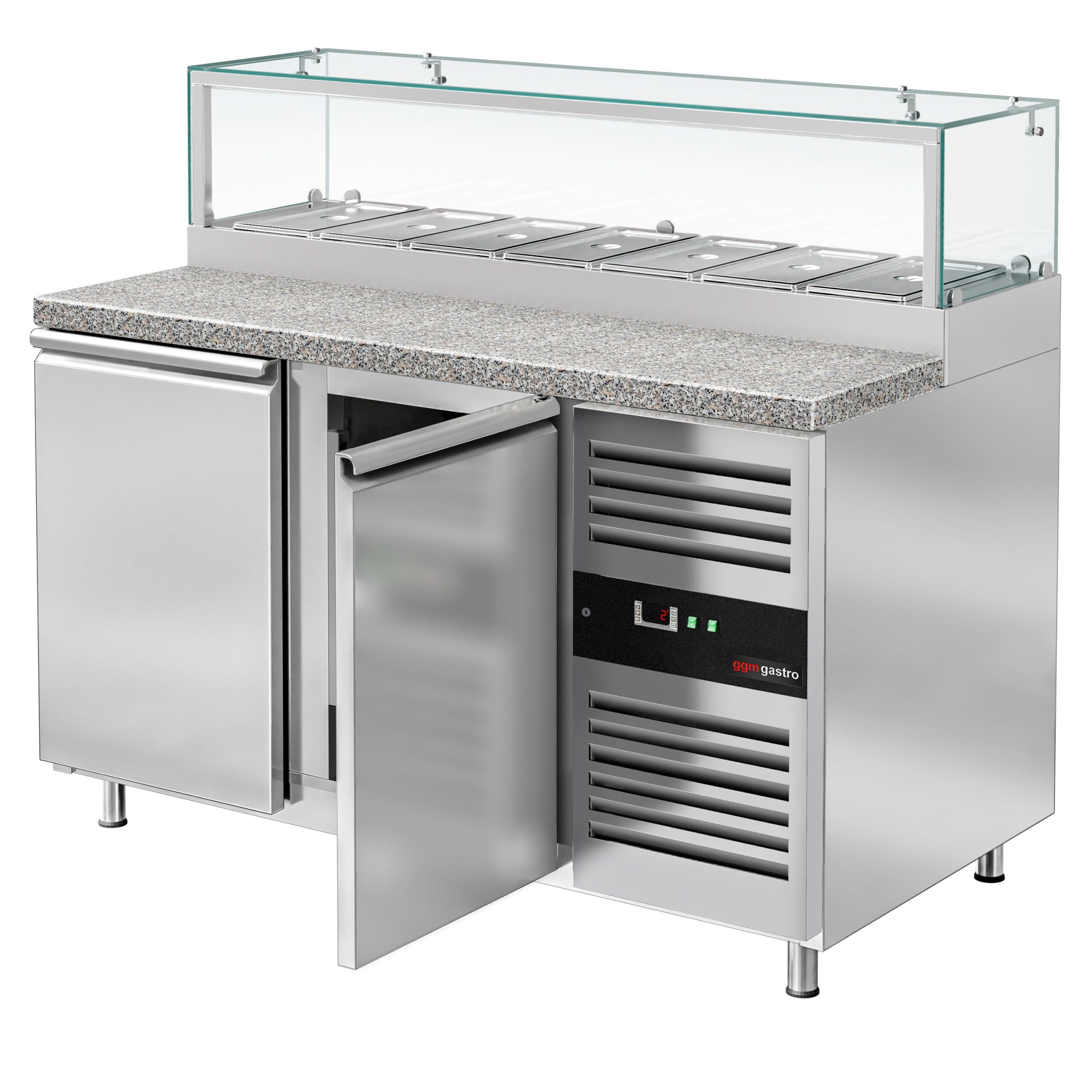 Chladiaca saladeta PREMIUM — šírka 1510 mm, 2x dvierka, sklenená nadstavba, pre 7x GN 1/3 – Obrázok 8