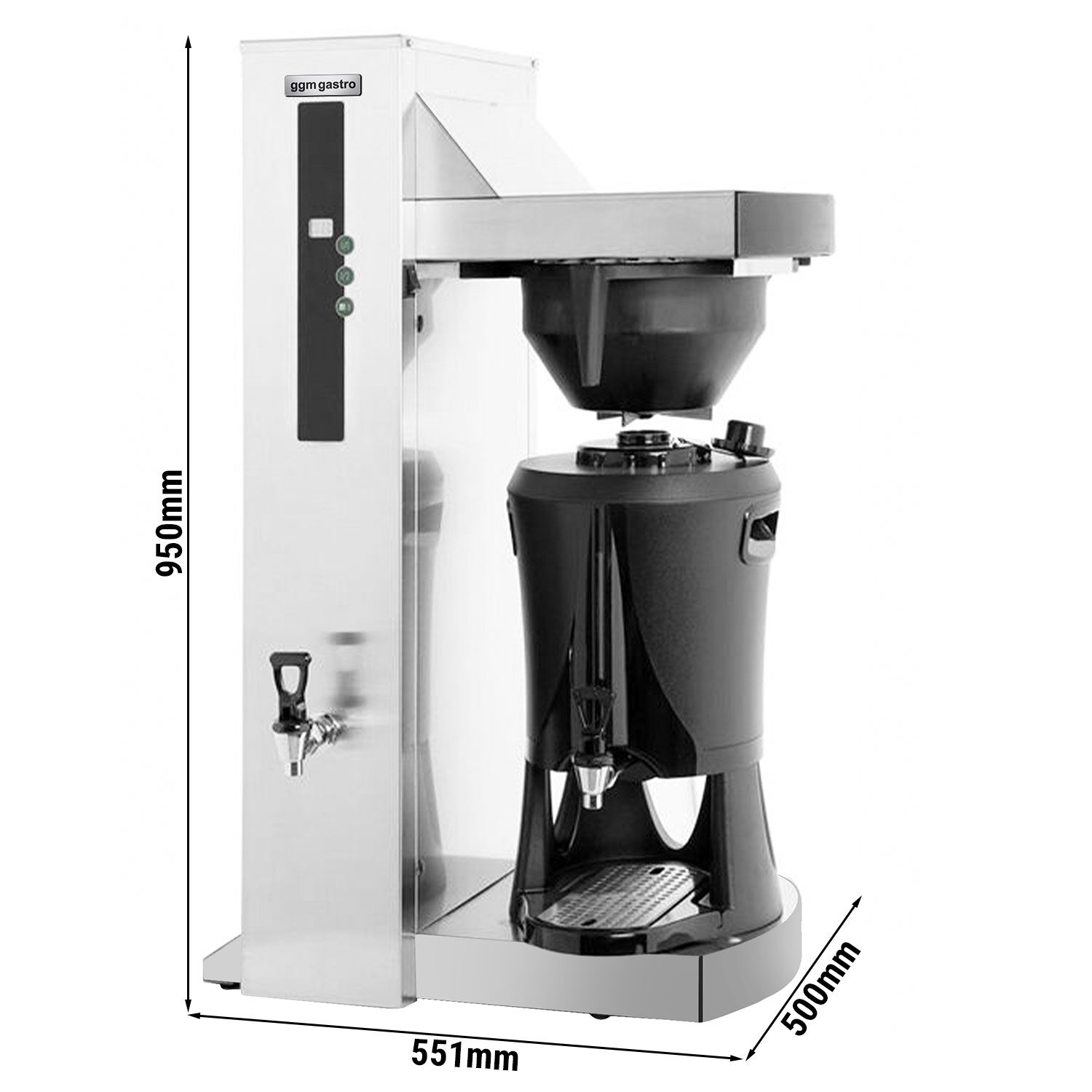 Filtračný kávovar – na filtrovanú kávu, 5 l, 4,5 kW, s automatickým dopĺňaním vody a dávkovačom horúcej vody, vrátane termosky