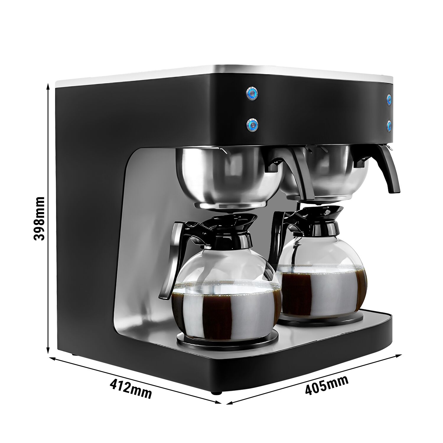 Filtračný kávovar – na filtrovanú kávu, 2x 1,8 l, 4 kW, so 4 platňami, vrátane 2 sklenených kanvíc