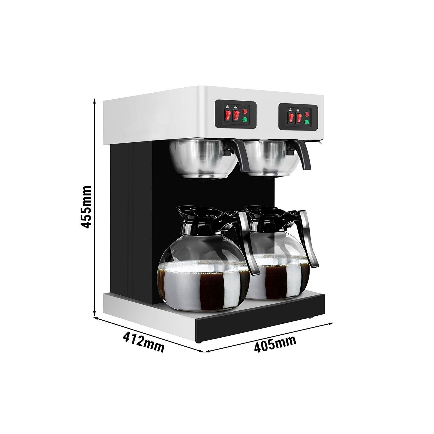 Filtračný kávovar – na filtrovanú kávu, 2x 1,8 l, 4 kW, vrátane 2 sklenených kanvíc
