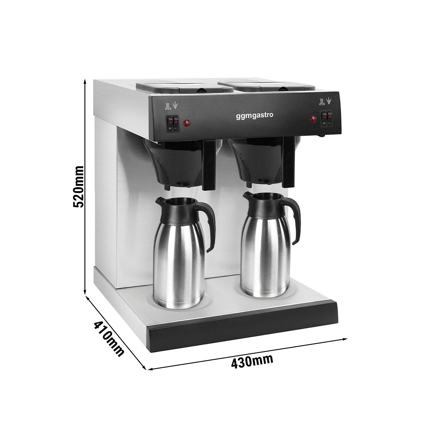 Filtračný kávovar – na filtrovanú kávu, 2x 2 l, 2,8 kW, s 2 platňami, vrátane 2 izolovaných kanvíc 2 l