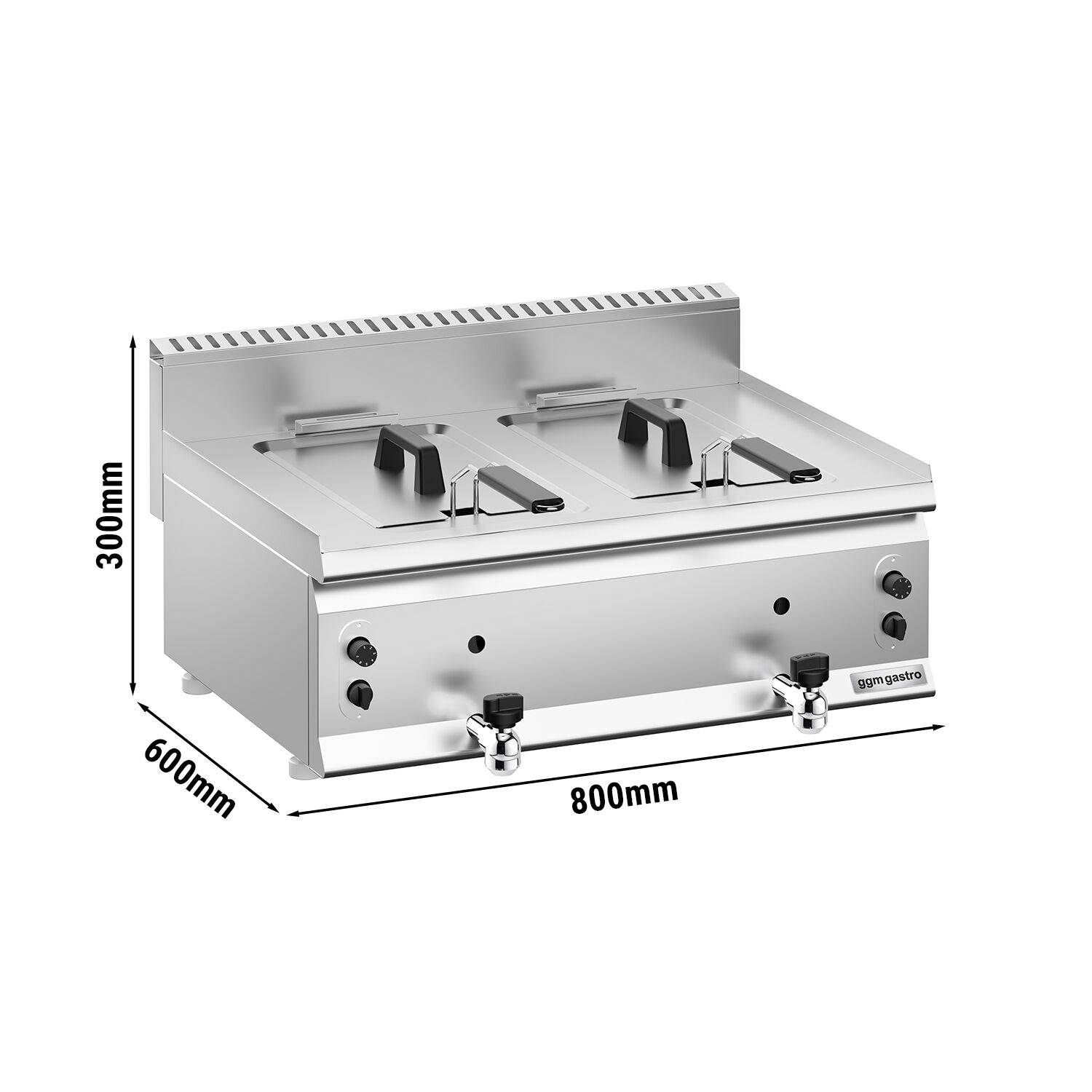 Dvojitá plynová fritéza – 8+8 litrov, 12 kW, s vypúšťacím ventilom – Obrázok 3