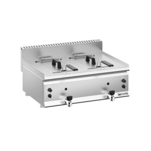 Dvojitá plynová fritéza – 8+8 litrov, 12 kW, s vypúšťacím ventilom