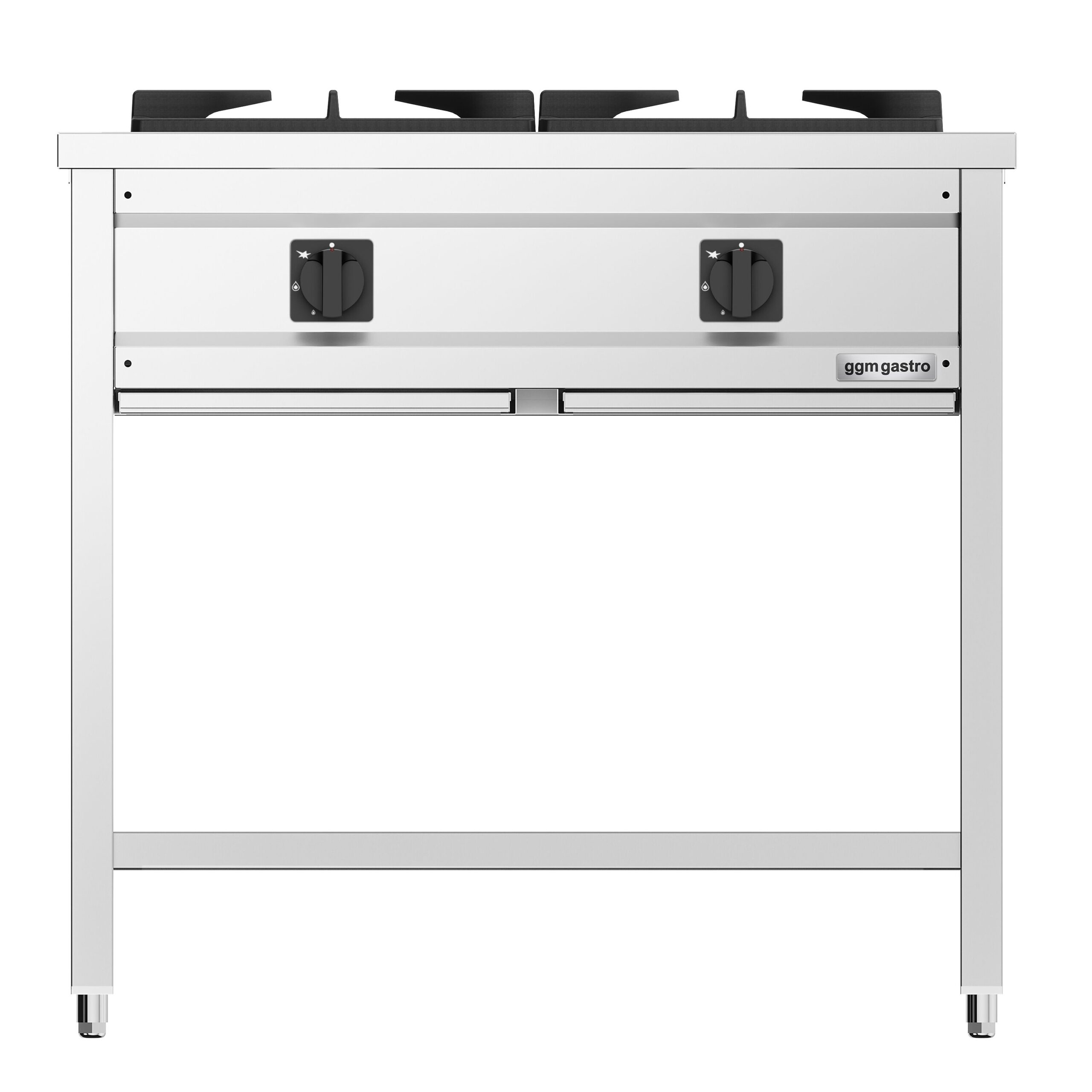 Dvojhorákový plynový sporák – 17 kW, otvorený s podstavcom, odkvapkávacia zásuvka – Obrázok 2