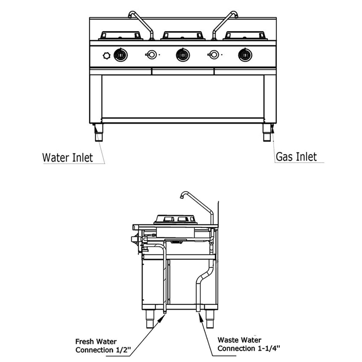 Stolová plynová wok varná doska – 45 kW, s 3 horákmi, vrátane 2 kohútikov – Obrázok 6