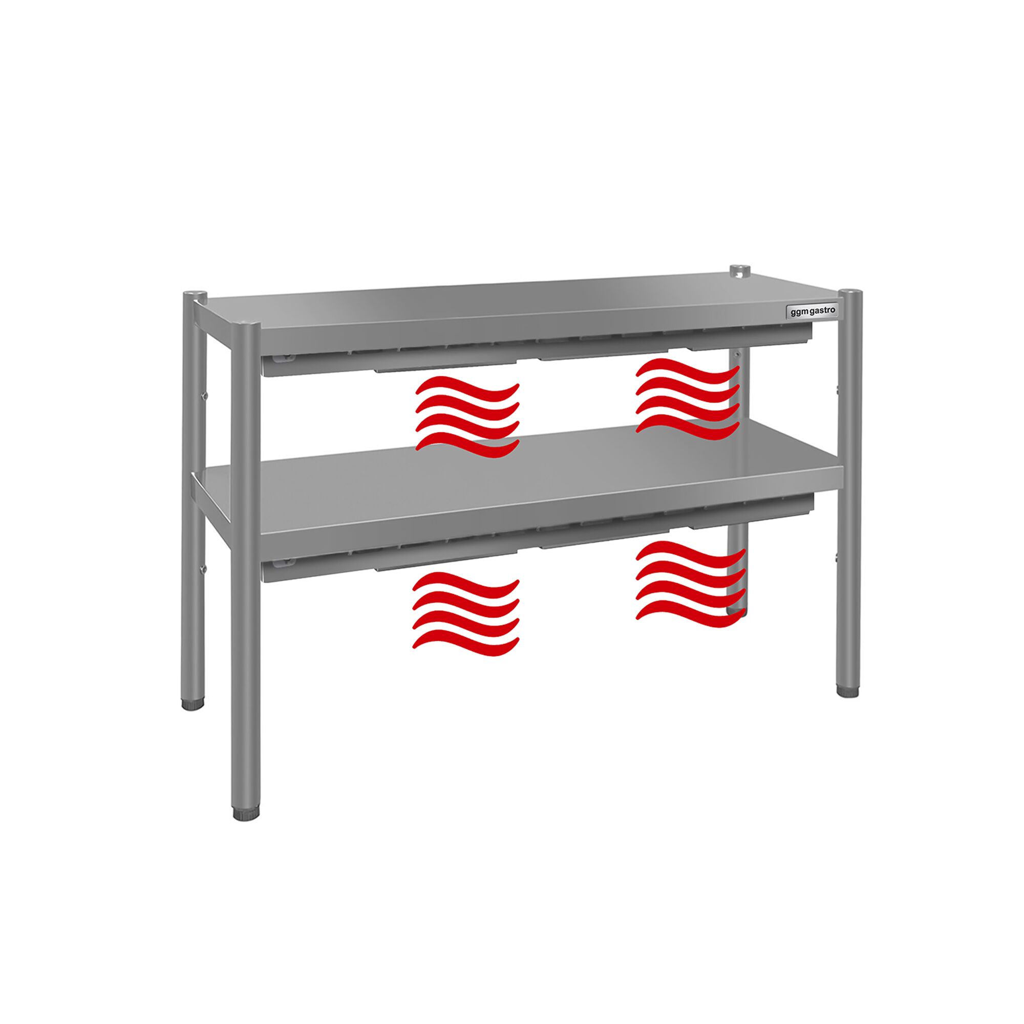 Infračervený ohrevný pult s 2 policami – 1200 × 370 mm, výška: 715 mm