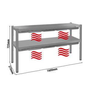 Infračervený ohrevný pult s 2 policami – 1600 × 370 mm, výška 725 mm