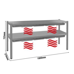 Infračervený ohrevný pult s 2 policami – 1800 × 370 mm, výška: 725 mm