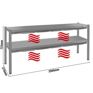 Infračervený ohrevný pult s 2 policami – 2000 × 370 mm, výška 725 mm