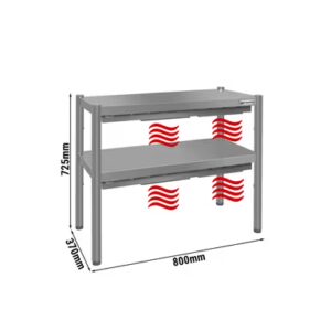Infračervený ohrevný pult s 2 policami – 800 × 370 mm, 700 W