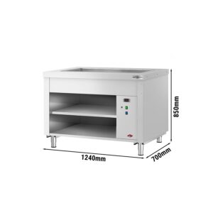 Nerezový teplý bufetový pult Kopenhagen – 1240 mm, vaňa | 3× GN 1/1