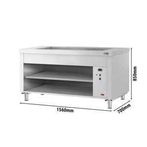 Nerezový teplý bufetový pult Kopenhagen – 1560 mm, vaňa | 4× GN 1/1