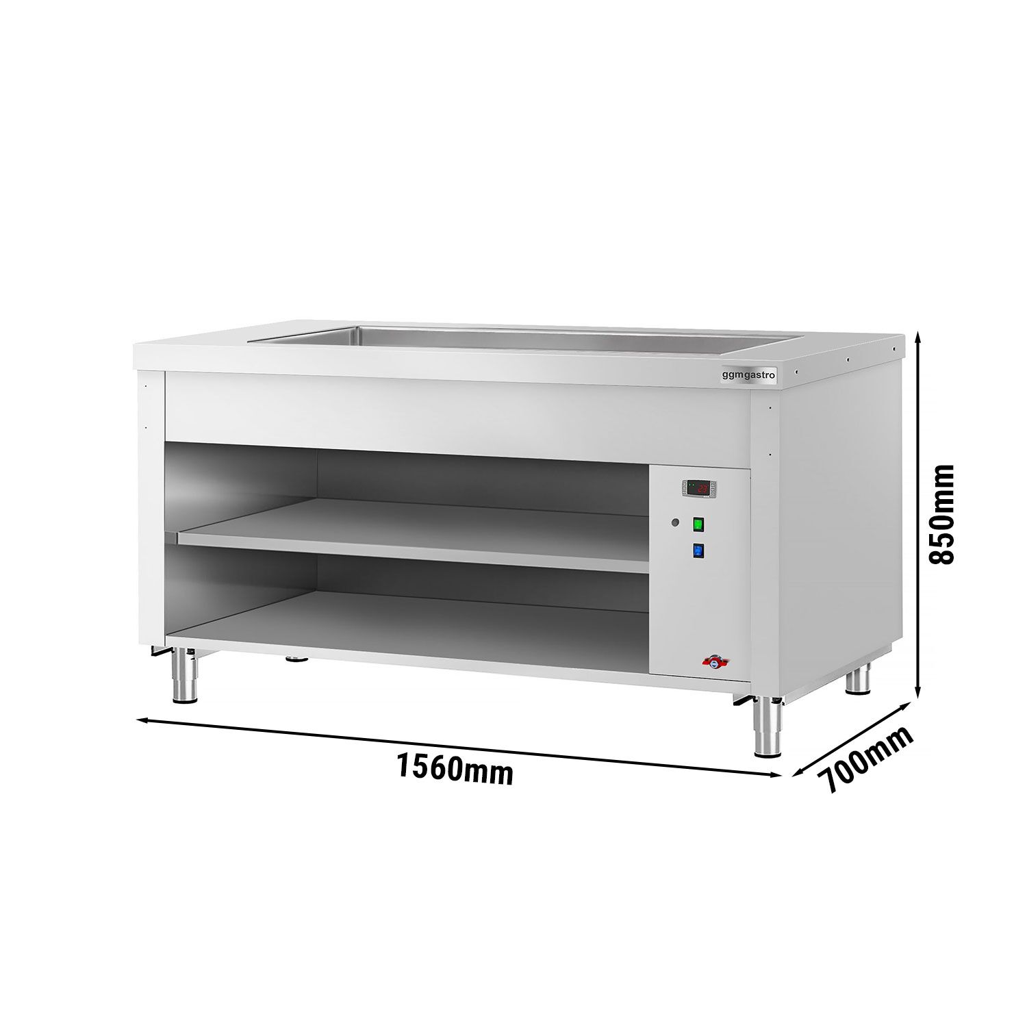 Nerezový teplý bufetový pult Kopenhagen – 1560 mm, vaňa | 4× GN 1/1