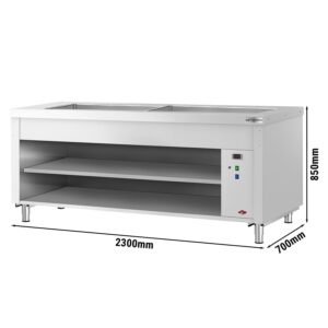 Nerezový teplý bufetový pult Kopenhagen – 2310 mm, LED osvetlenie, vaňa | 6× GN 1/1
