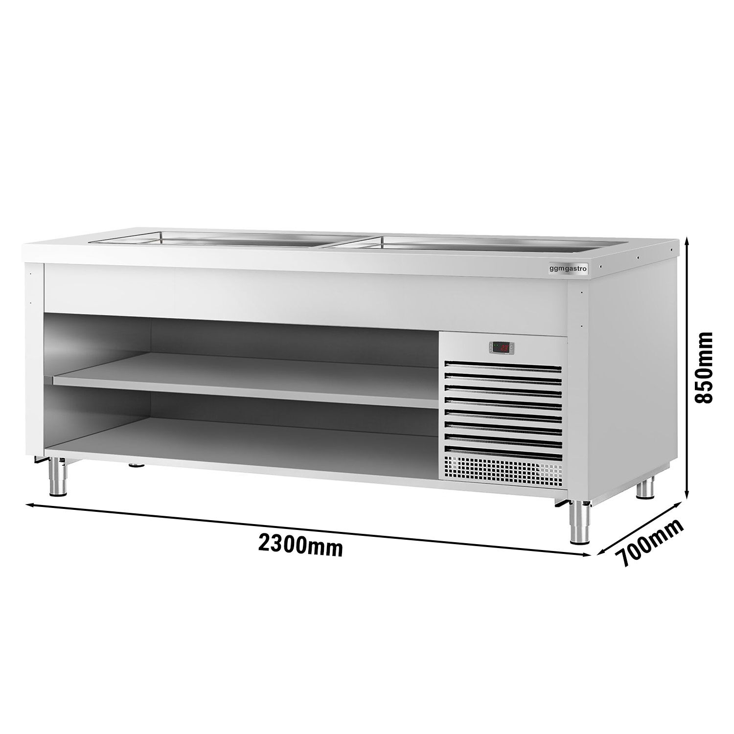 Nerezový studený bufetový pult Kopenhagen – 2310 mm, chladiaca doska