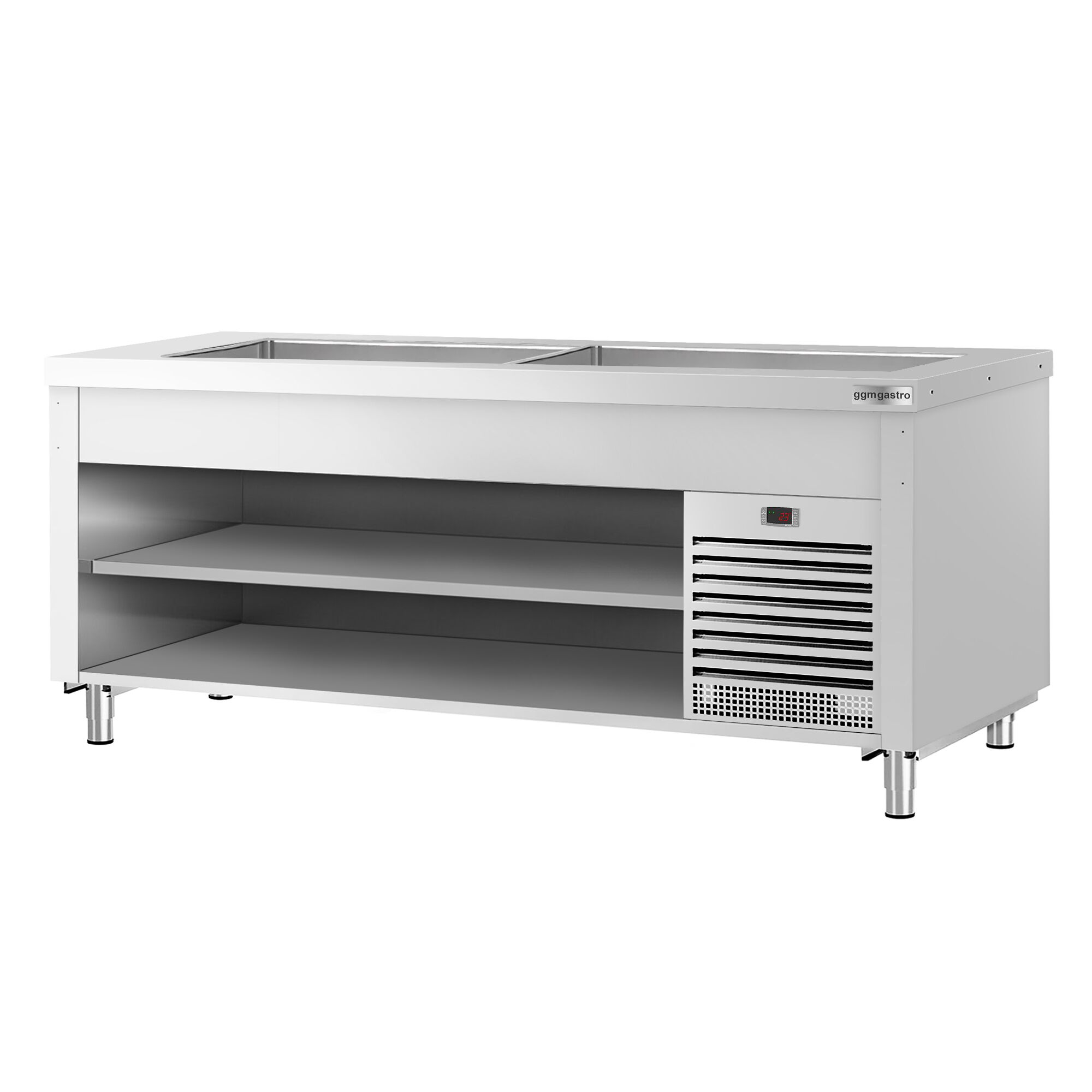 Nerezový studený bufetový pult Kopenhagen – 2310 mm, chladiaca tácka | 6× GN 1/1 – Obrázok 4
