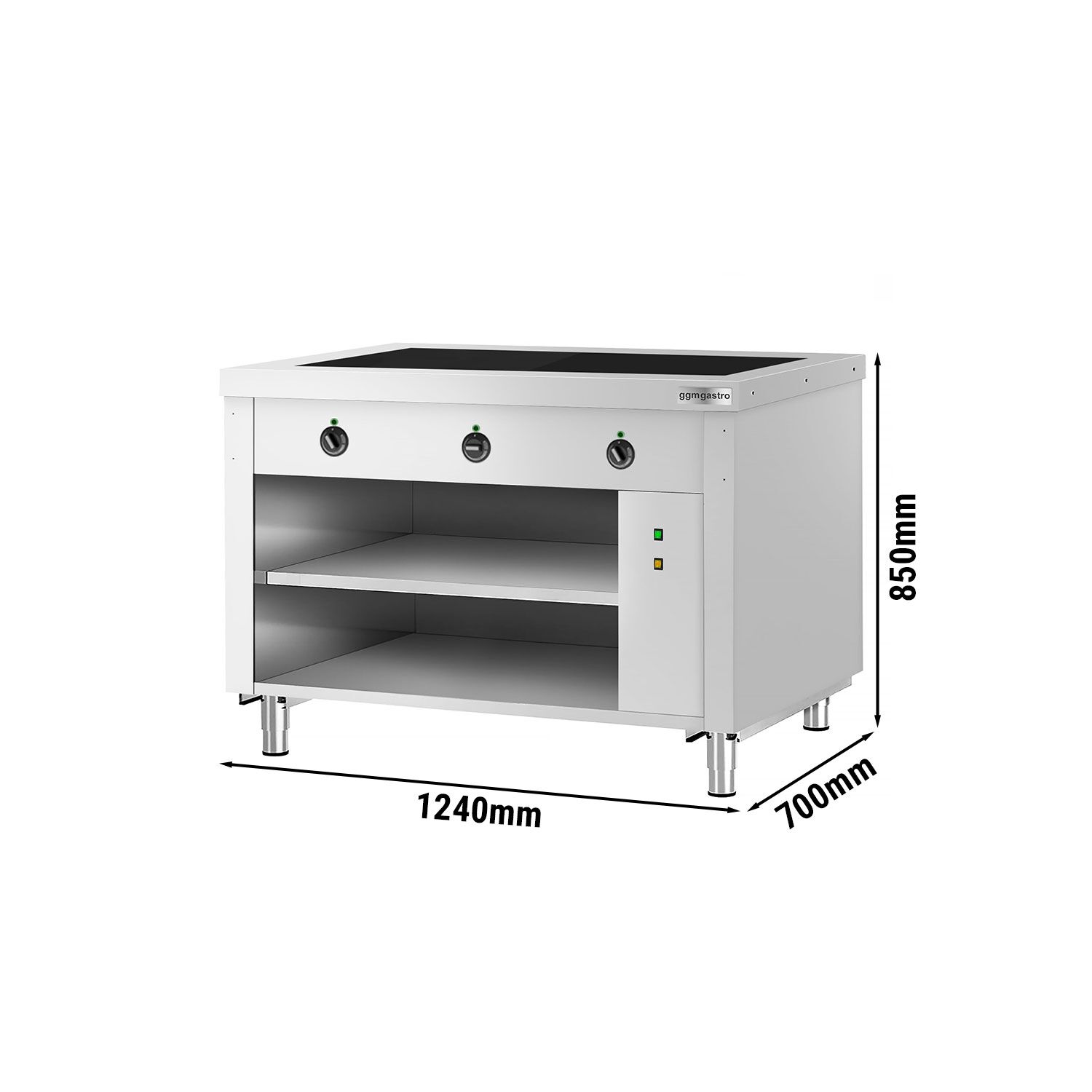 Nerezový bufetový pult Kopenhagen – 1240 mm, varná doska
