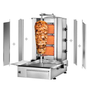 Plynový gril na kebab a gyros (3 horáky, max. 40 kg) – vrátane 2 krytov a 2 krídlových dverí