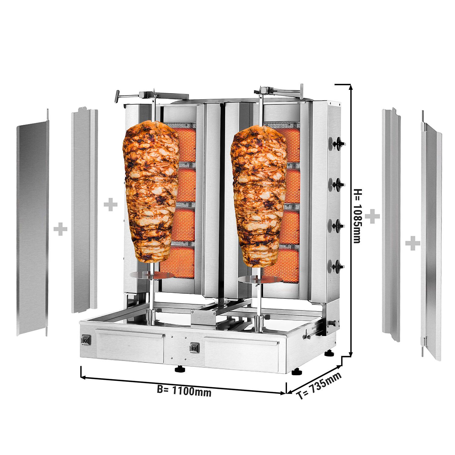 Plynový gril na kebab a gyros (4+4 horáky, max. 120 kg) – vrátane 2 krytov a 2 krídlových dverí – Obrázok 7