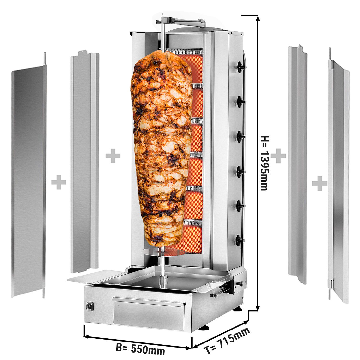 Plynový gril na kebab a gyros (6 horákov, max. 100 kg) – vrátane 2 krytov a 2 krídlových dverí – Obrázok 8
