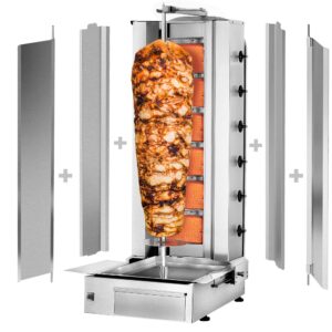 Plynový gril na kebab a gyros (6 horákov, max. 100 kg) – vrátane 2 krytov a 2 krídlových dverí