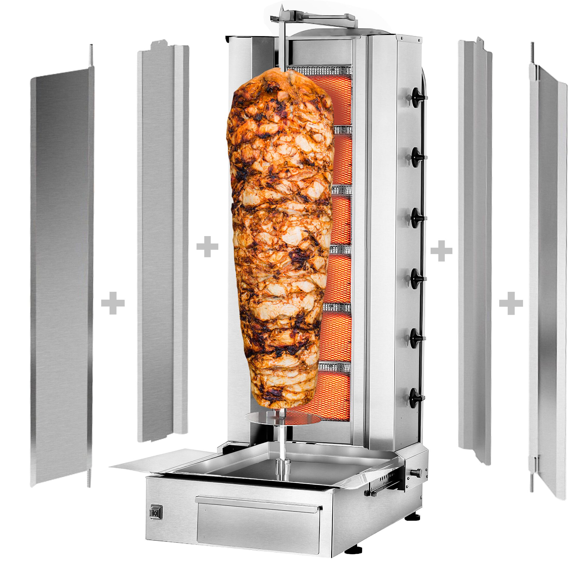 Plynový gril na kebab a gyros (6 horákov, max. 100 kg) – vrátane 2 krytov a 2 krídlových dverí