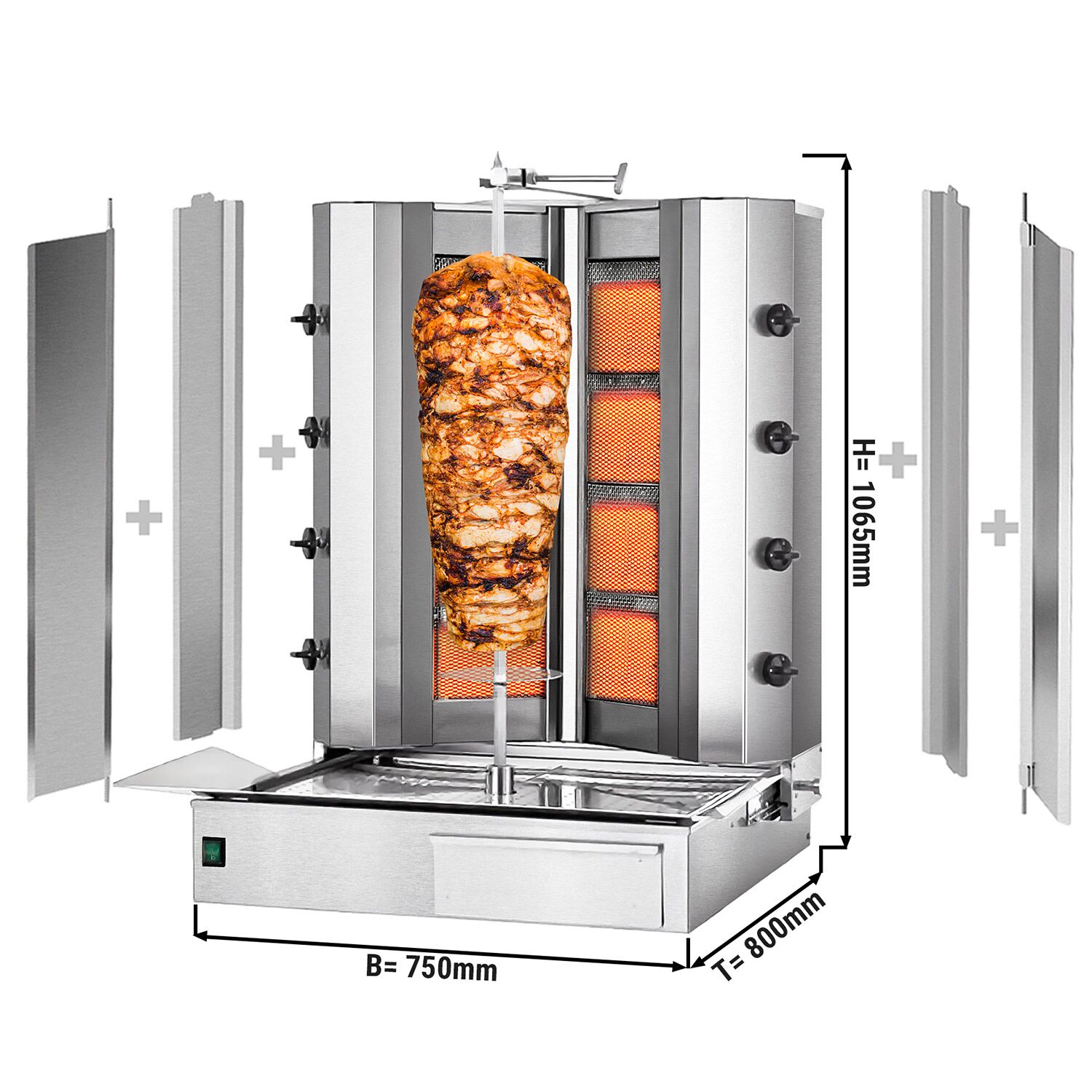 Plynový gril na kebab a gyros (4 horáky tvar V, max. 100 kg) – vrátane 2 krytov a 2 krídlových dverí – Obrázok 8