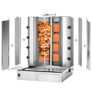 Plynový gril na kebab a gyros (4 horáky tvar V, max. 100 kg) – vrátane 2 krytov a 2 krídlových dverí