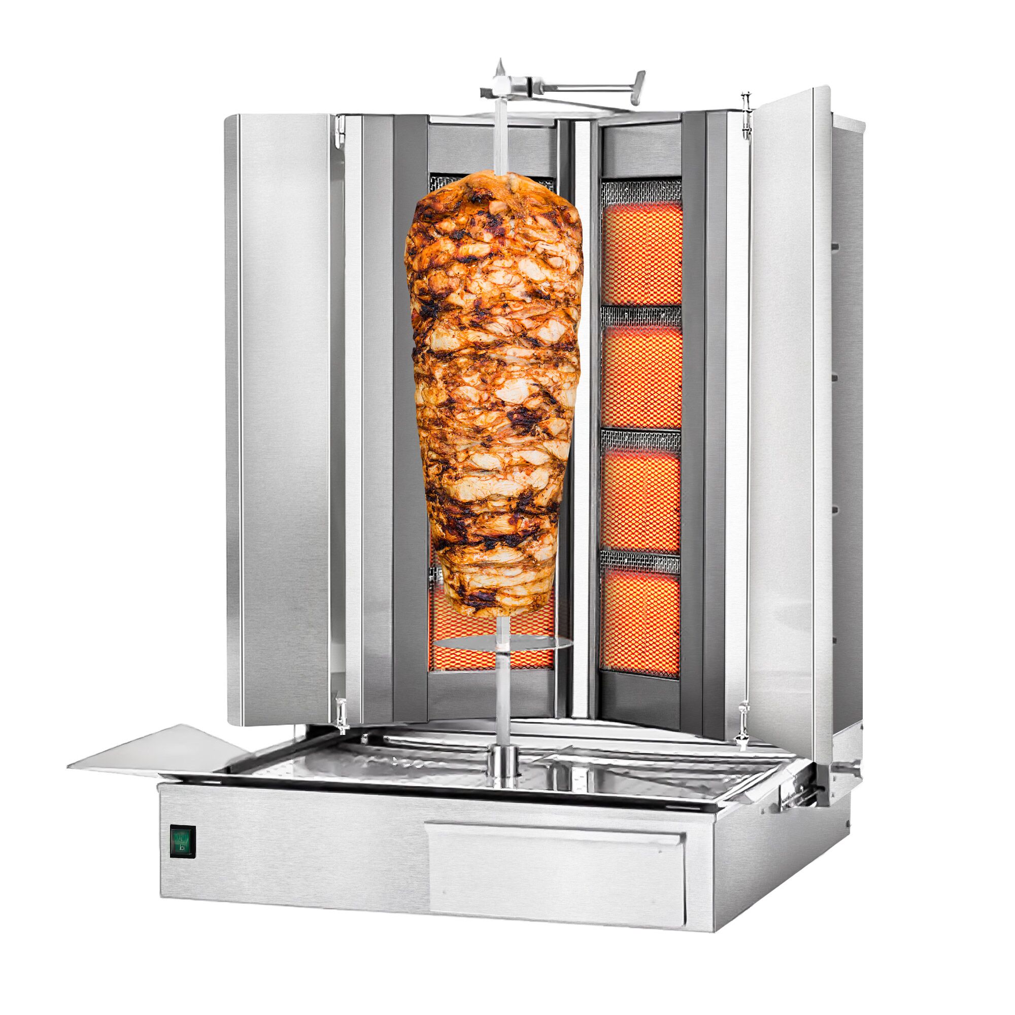 Plynový gril na kebab a gyros (4 horáky tvar V, max. 100 kg) – vrátane 2 krytov a 2 krídlových dverí – Obrázok 6