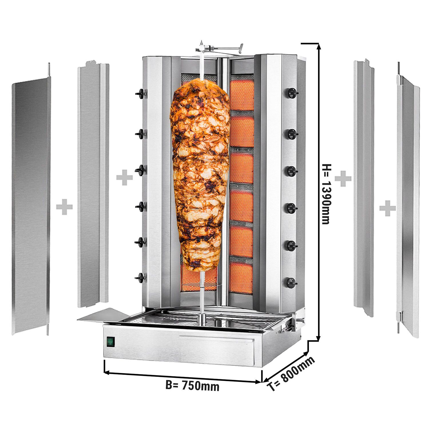 Plynový gril na kebab a gyros (6 horákov, max. 150 kg) – vrátane 2 krytov a 2 krídlových dverí – Obrázok 8