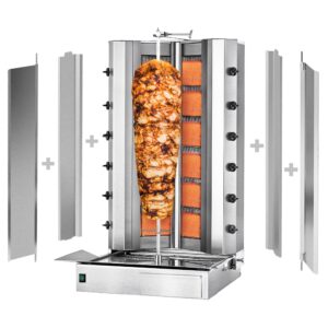 Plynový gril na kebab a gyros (6 horákov, max. 150 kg) – vrátane 2 krytov a 2 krídlových dverí