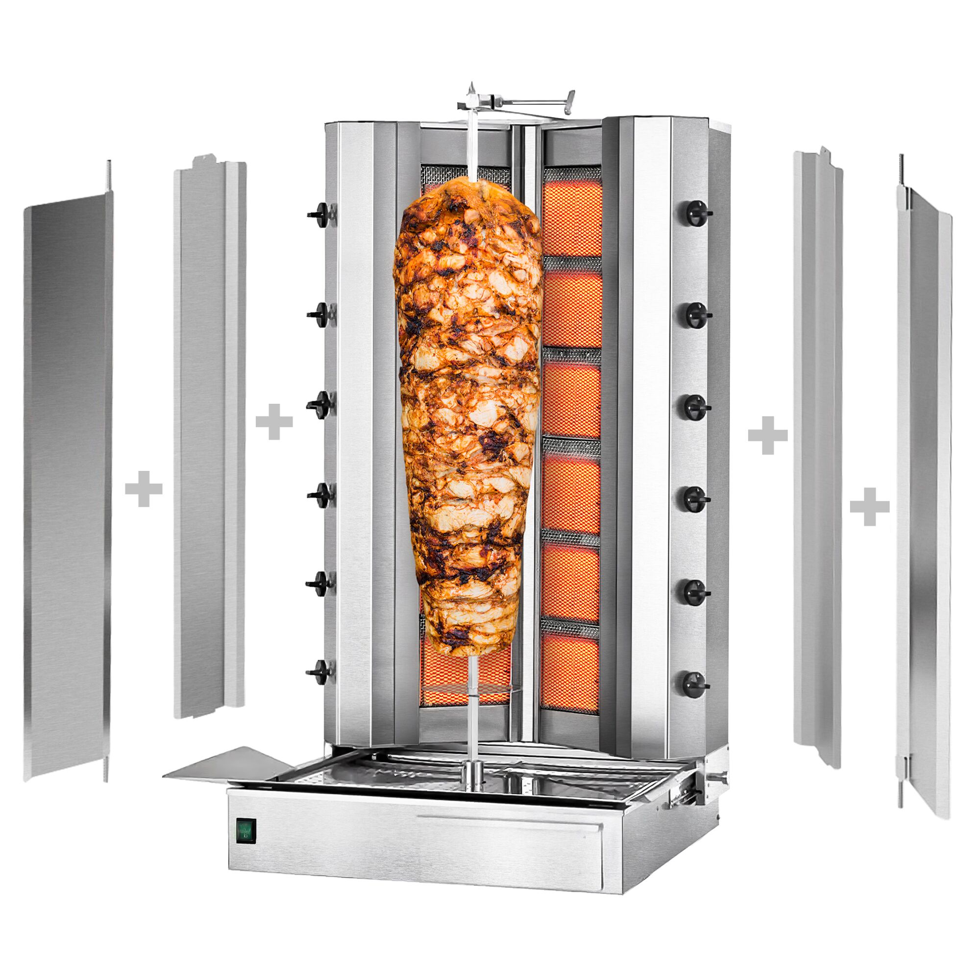 Plynový gril na kebab a gyros (6 horákov, max. 150 kg) – vrátane 2 krytov a 2 krídlových dverí