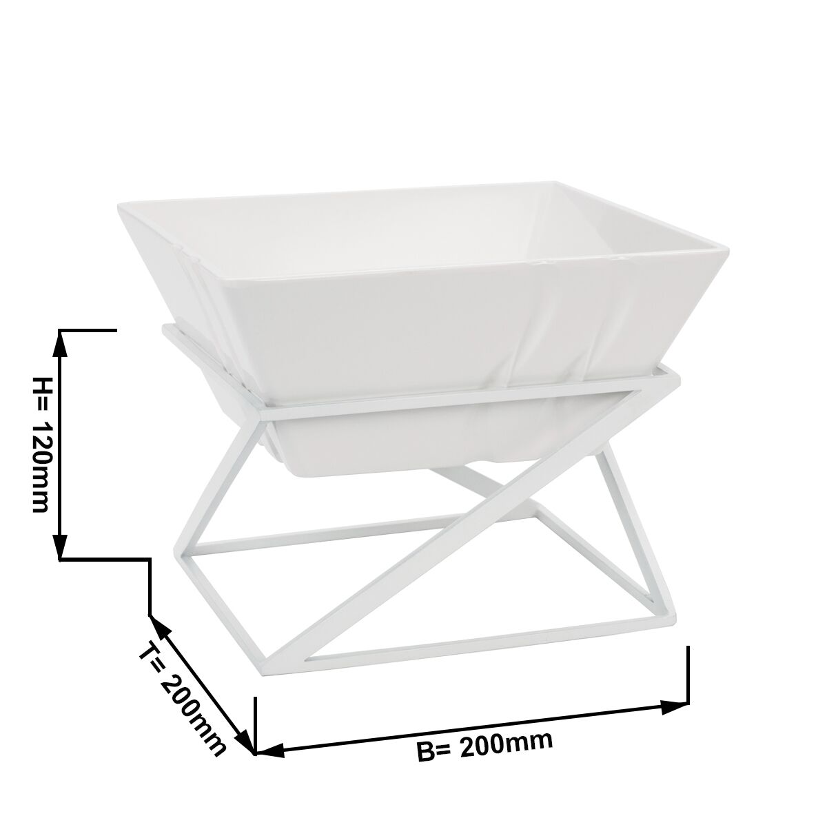 Minimalistický bufetový stojan / etažér – biely jednoradový etažér, obsahuje 1 ks štvorcovej melamínovej misky, typ Gamma