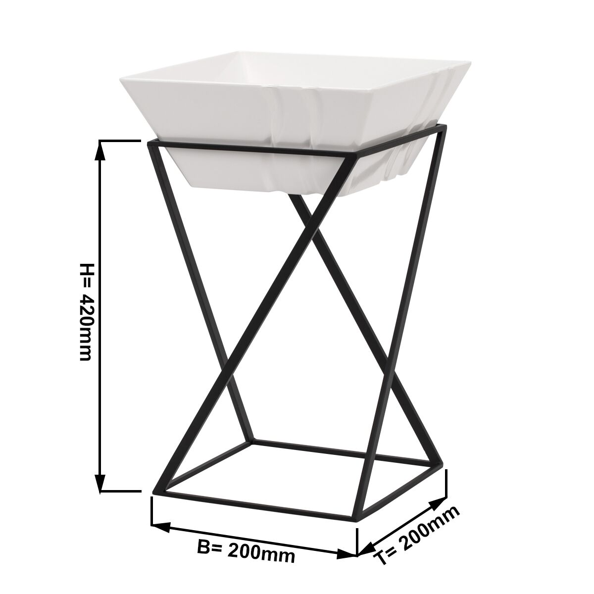 Minimalistický bufetový stojan / etažér – čierny etažér, vrátane 1 štvorcovej melamínovej misky, rozmer B