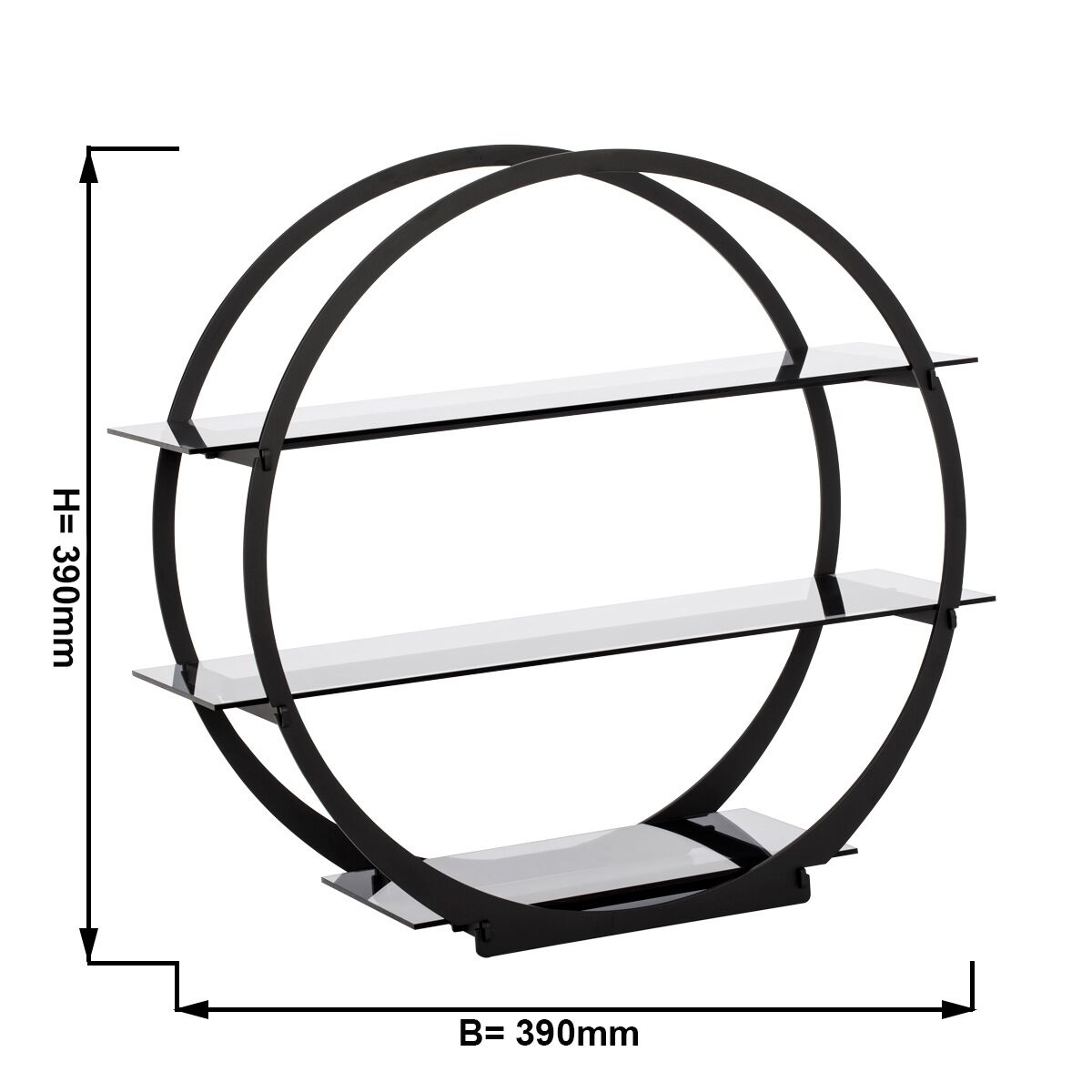 Minimalistický bufetový stojan / etažér – čierny poschodový etažér, priemer nosnej plochy 390 mm