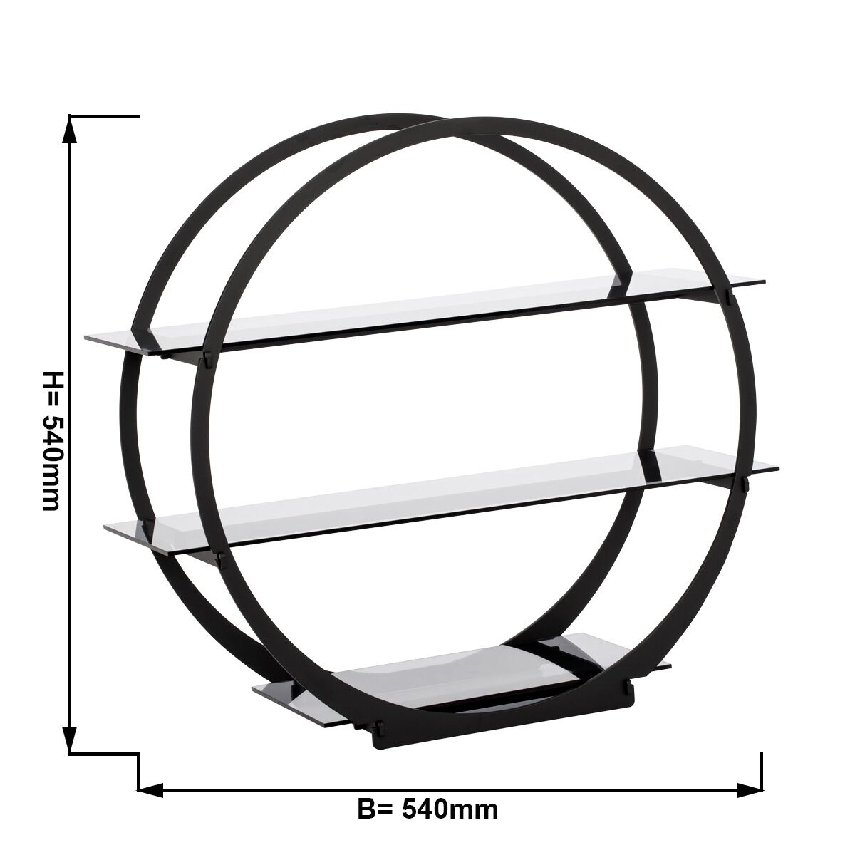 Minimalistický bufetový stojan / etažér – čierny poschodový etažér, široký priemer konštrukcie 540 mm