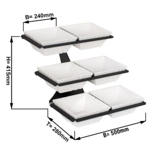 Minimalistický bufetový stojan / etažér – čierny etažér, vrátane 6 ks štvorcových melamínových misiek, variant B