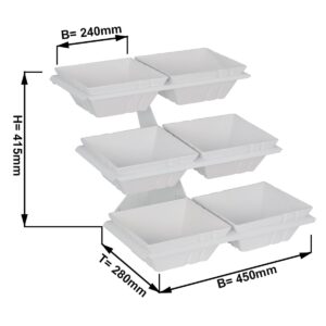 Minimalistický bufetový stojan / etažér – biely skladaný etažér, vrátane 6 ks hranatých melamínových misiek