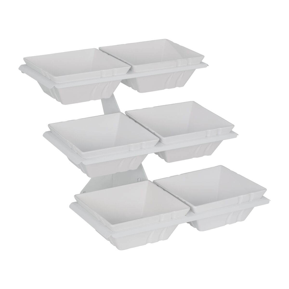 Minimalistický bufetový stojan / etažér – biely skladaný etažér, vrátane 6 ks hranatých melamínových misiek – Obrázok 3