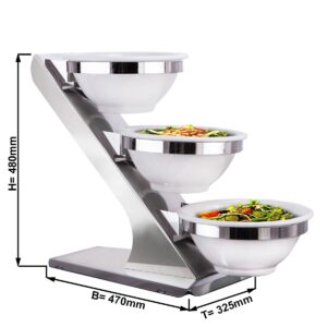 Minimalistický bufetový stojan / etažér – chrómovaný základ, vrátane 3 ks okrúhlych misiek s priemerom 260 mm