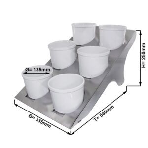 Minimalistický bufetový stojan / etažér – chrómovaná kostra, vrátane 6 ks okrúhlych melamínových misiek