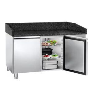 Chladiaci pizza stôl – séria PREMIUM, rozmery 1500x800 mm, 2 plné dvierka