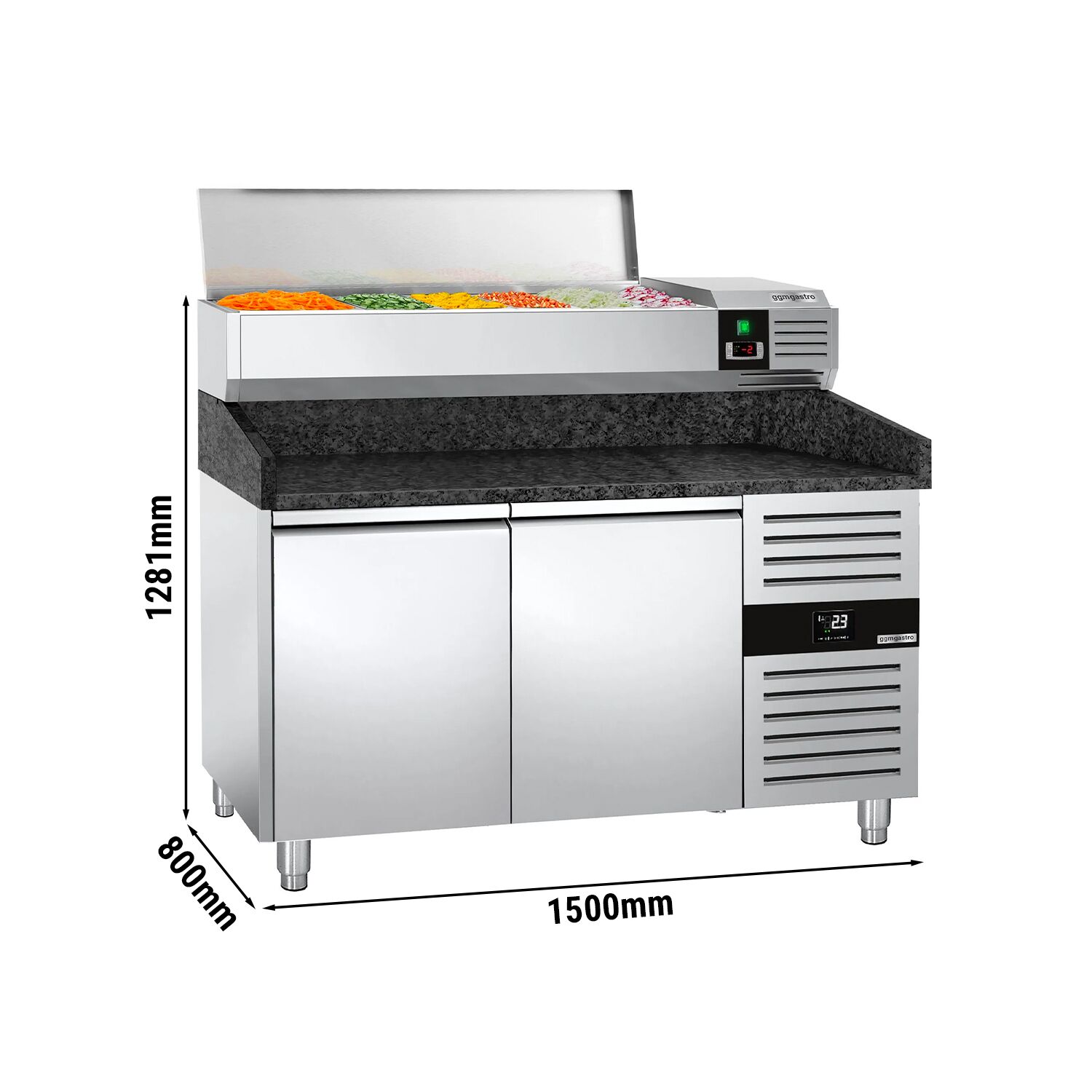 Chladiaci pizza stôl – séria PREMIUM, rozmery 1500x800 mm, 2 dvierka, horná chladiaca nadstavba na 7x GN 1/4 – Obrázok 9